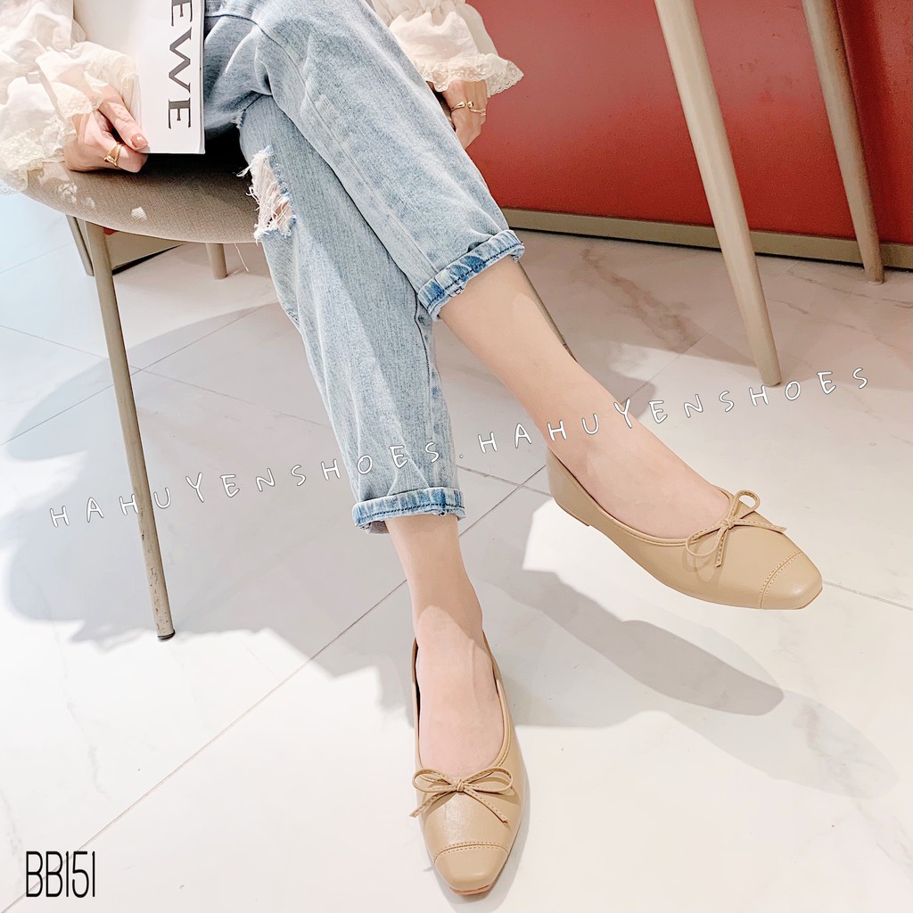 Bệt nữ HHS da mũi vá nơ dây Hà Huyền Shoes - BB151