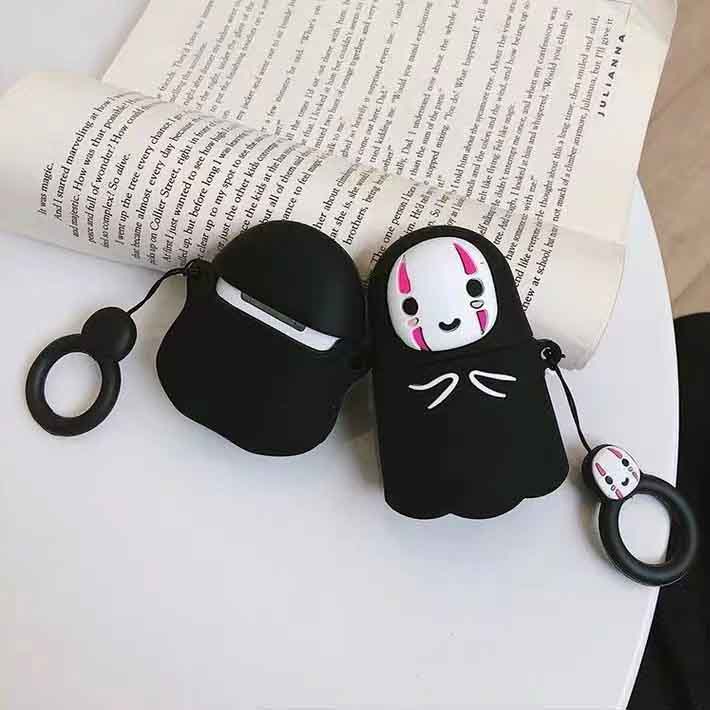 Vỏ Bảo Vệ Hộp Sạc Tai Nghe Airpods 1 / 2 / 3 / pro Bằng Silicon Hình Vô Diện Màu Đen Dễ Thương