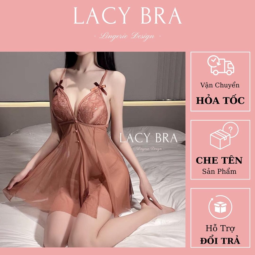 Váy Ngủ Voan Mỏng Xuyên Thấu Ren Ngực Gợi Cảm Lacy Bra - V34