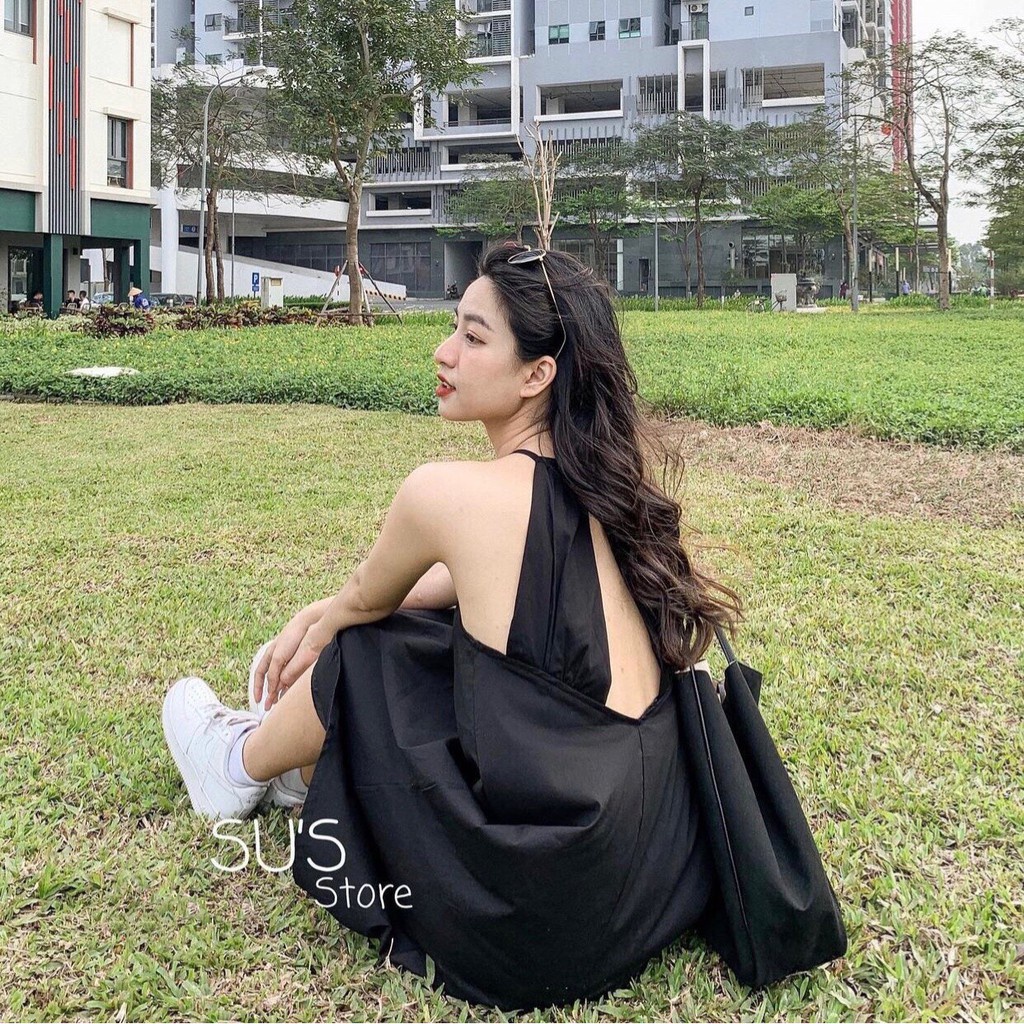 Váy Yếm Khoét Lưng 2 Màu  Đầm midi dáng dài, maxi đũi suông hotgirl bánh bèo màu TRẮNG | ĐEN Ulzzang