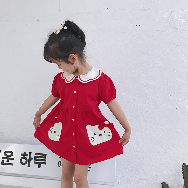 Đầm Xòe In Hình Mèo Hoạt Hình Xinh Xắn Cho Bé Gái
