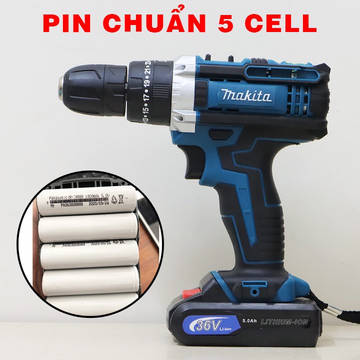 [Tặng phụ kiện 24 chi tiết] Máy khoan pin 36V Makita 3 chức năng - Lõi đồng có búa - Pin chuẩn 5 cell