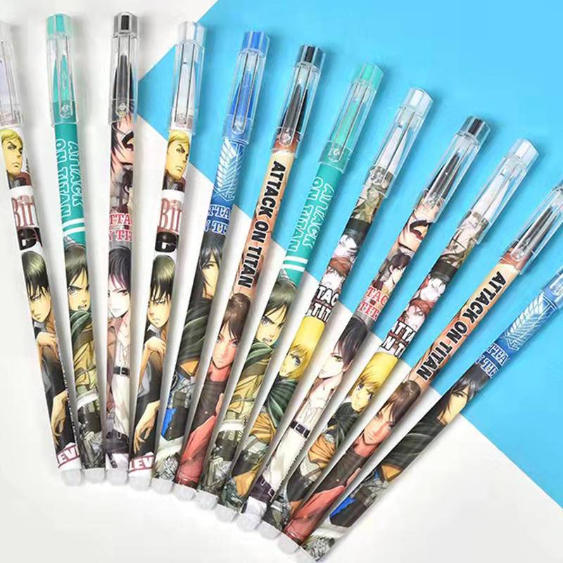 Set 6 Bút Mực Gel Đen Xanh Có Thể Tẩy Xóa Hình Anime Attack on Titan Dùng Cho Văn Phòng Trường Học