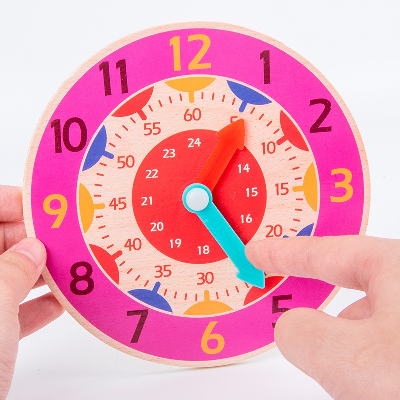Đồng Hồ Gỗ Loại 14cm Nhiều Màu Sắc - Đồ chơi Cho Bé Học Xem Giờ (Chọn Ngẫu Nhiền)