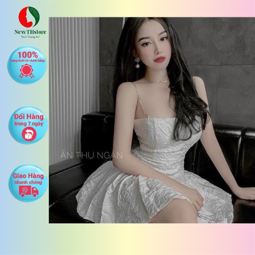 Đầm xốp 2 dây xích vàng siêu xinh dạ hội tiệc cưới