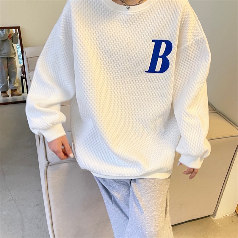 【ZHELIHANGFEI】Áo Thun Tay Dài Cổ Tròn Form Rộng Họa Tiết Kẻ Sọc Hợp Thời Trang