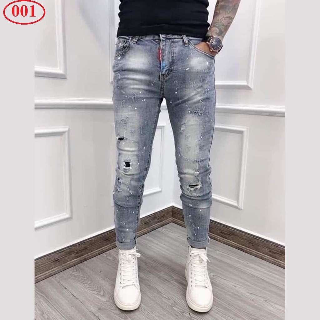 Quần Jean Nam Màu Xanh Vẩy Sơn Mài Xước Thời Trang Kiểu Dáng Cá Tính Trẻ Trung Mẫu Mới Hot Trend