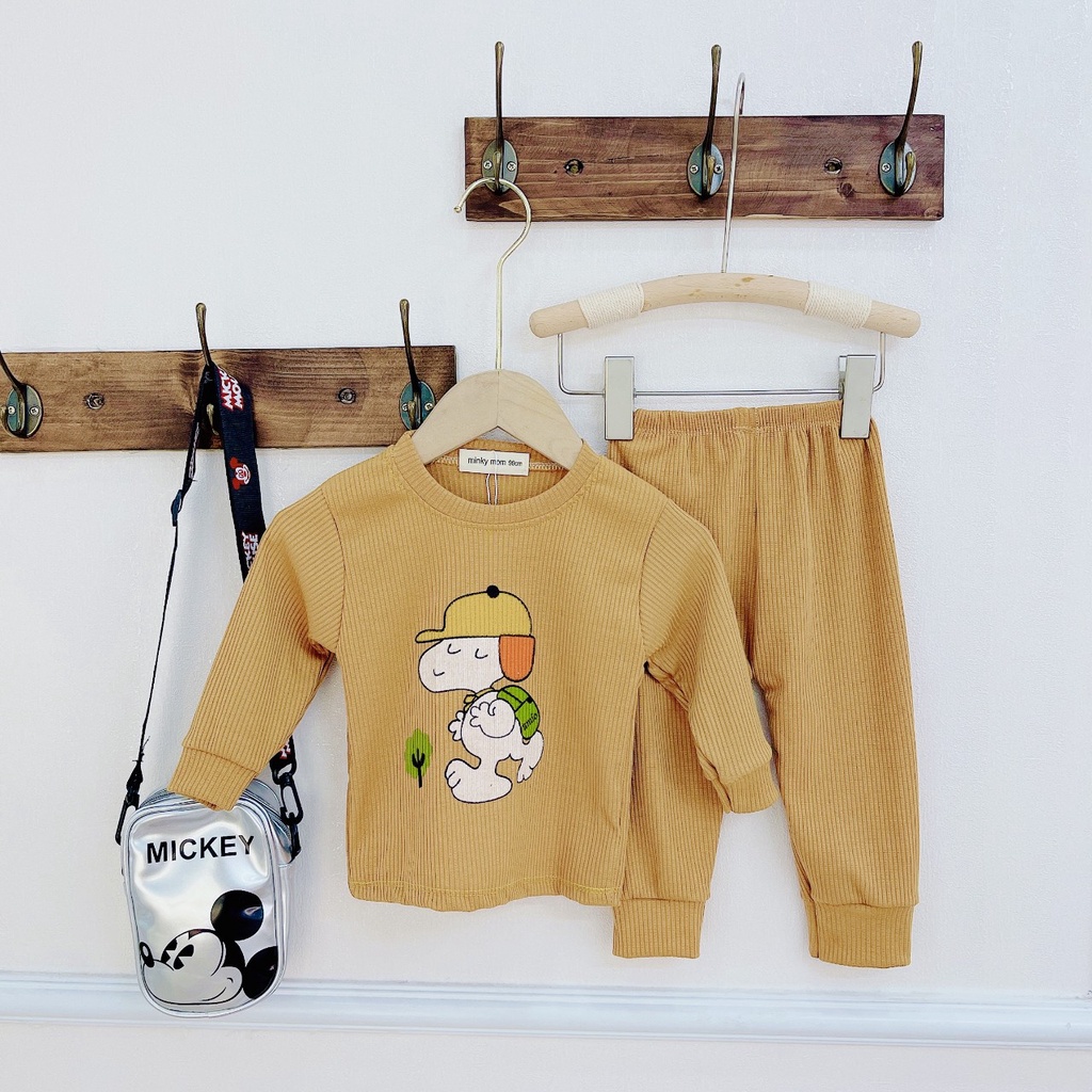 Quần Áo Len Tăm Cho Bé, Bộ Thun Len Dài Tay Minky Mom Thu Đông In Hình Chó Cún Bé Trai Bé Gái