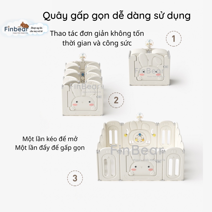 Quây cũi cho bé Pakey Thỏ Trắng 2022 Quây cũi gấp gọn cho bé  Cao cấp Tặng 100 BÓNG - 1 GIỎ ĐỰNG BÓNG FINBEAR