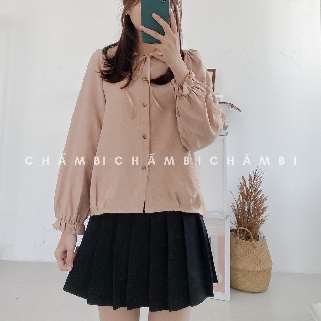 Áo Sơ Mi Tay Bồng Cô Thắt Nơ Siêu Xinh - A.079 | BigBuy360 - bigbuy360.vn