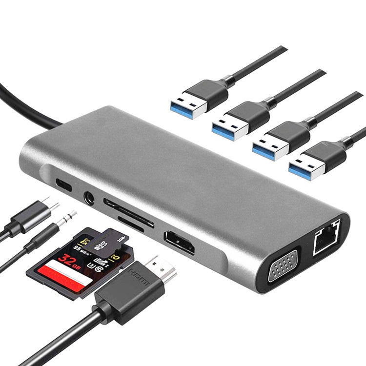 Cổng chuyển đổi HUB Type-C to HDMI, USB 3.0,USB 2.0,VGA, thẻ nhớ SD, TF cho cho Laptop Macbook