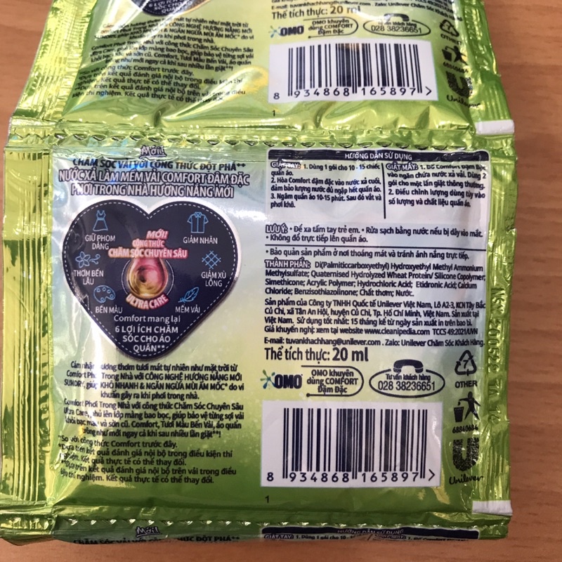 Nước xả vải Comfort một lần xả hương nắng mới dây 20ml x 10 gói