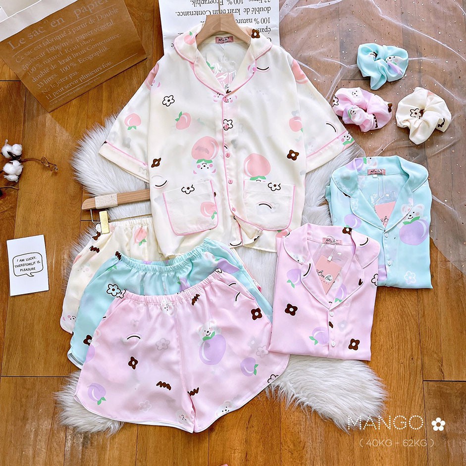 Bộ Pyjama Mango cộc đùi họa tiết đa dạng, chất mịn mát, form cánh dơi dưới 60kg