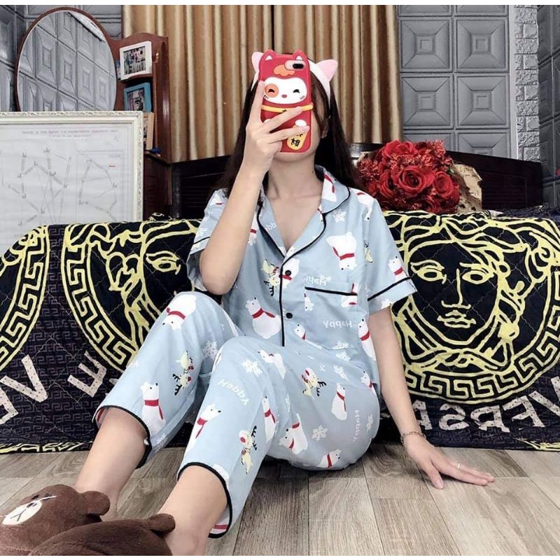 Bộ pyjama Kate tay cộc quần dài mịn mát.