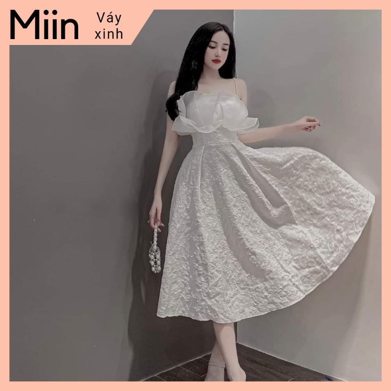 Váy 2 dây ngọc xốp xòe phối ngực tơ kính