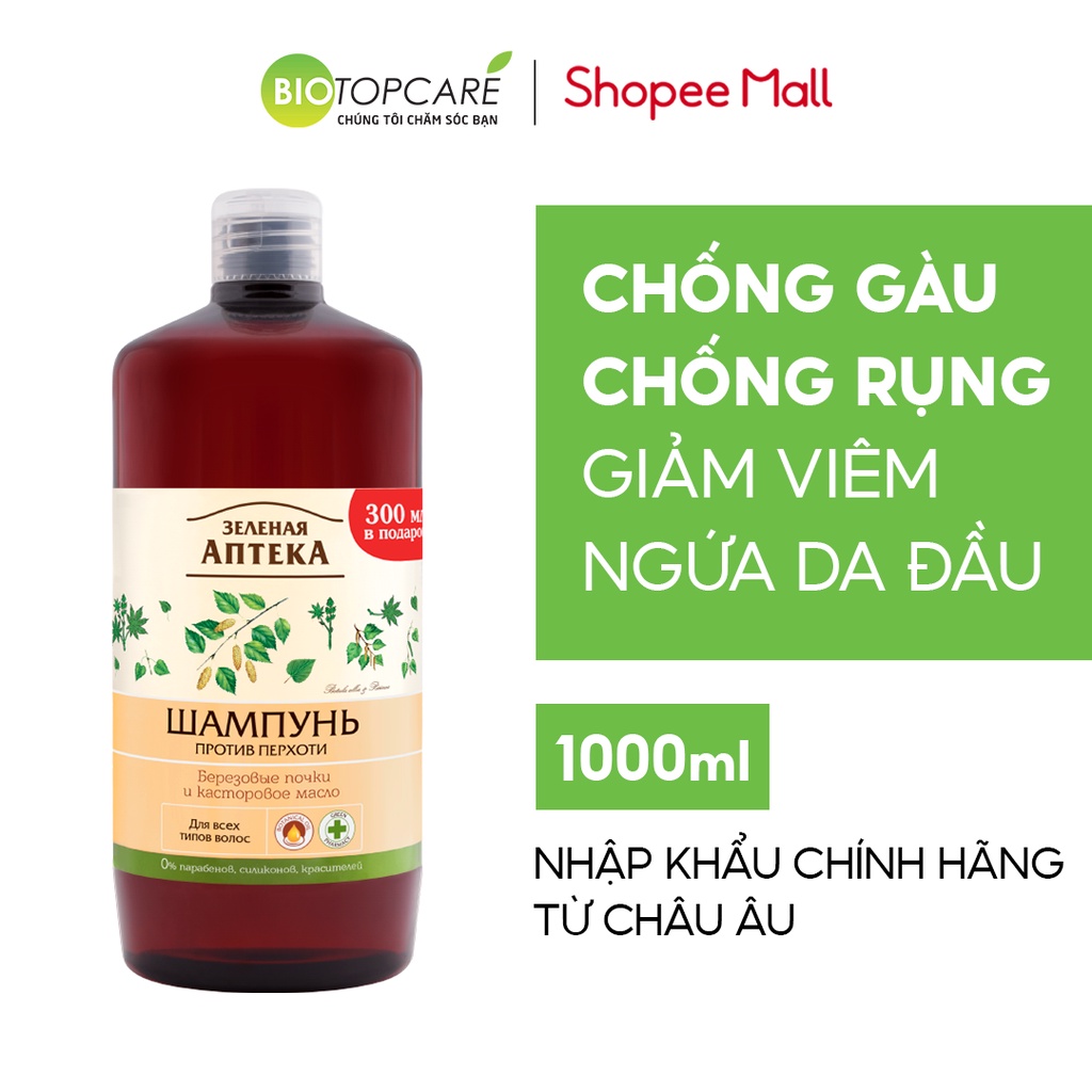 Dầu gội ngăn ngừa gàu Zelenaya Apteka Nụ bạch dương và thầu dầu - BioTopcare Official