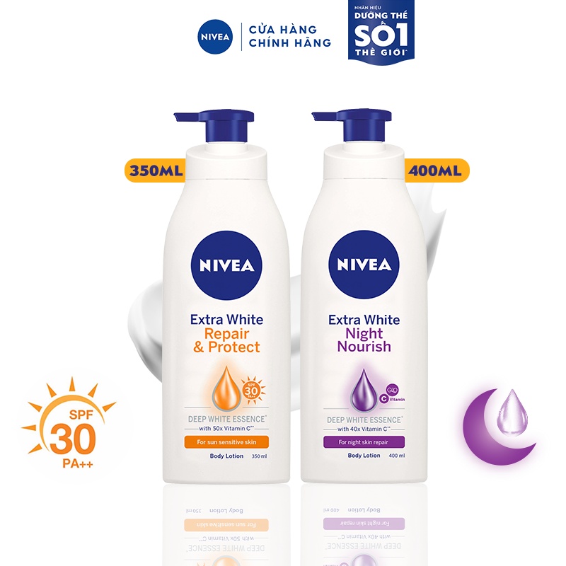 Sữa dưỡng thể giúp săn da, dưỡng trắng Nivea ban đêm, chống nắng ngày (400ml)