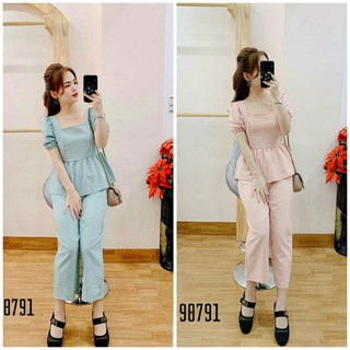 Đồ bộ nữ mặc nhà cổ vuông tay phồng