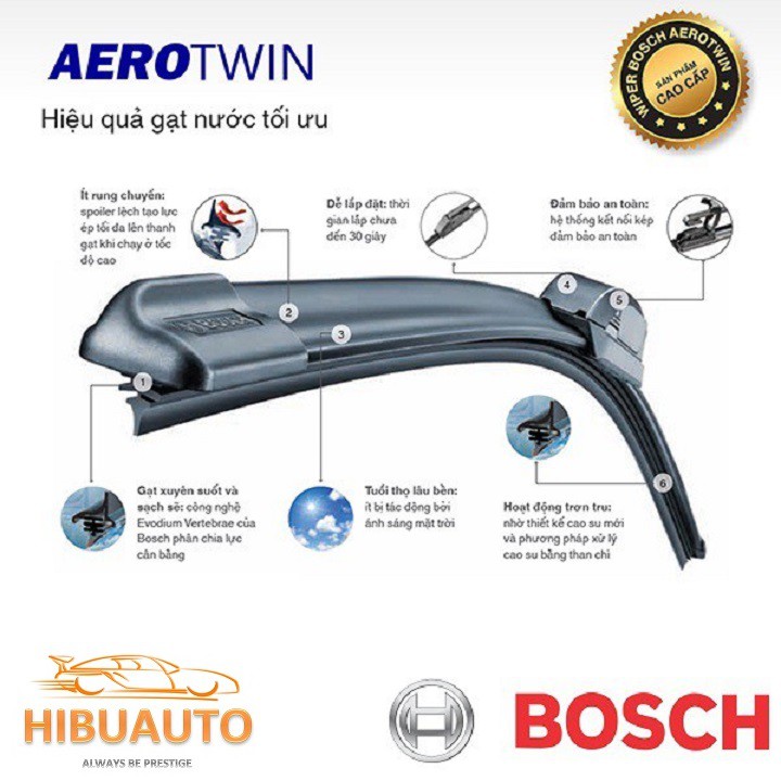 Gạt Mưa Cao Cấp BOSCH Aero Twin Chính Hãng Cho Nhiều Dòng Xe HIBUAUTO - nhiều kích cỡ