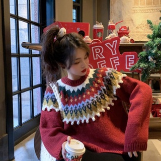 Áo len tay dài dáng rộng phong cách Giáng sinh Hàn Quốc mới 2019