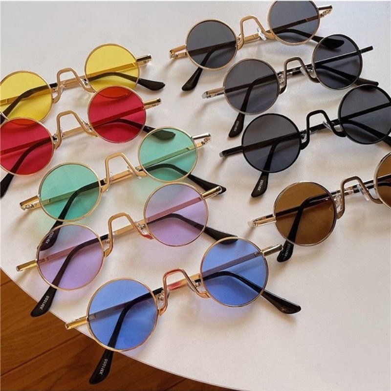 (KIQI-FASHION) COD Kính Mát Gọng Tròn Kim Loại Chống Tia Uv400 Thời Trang