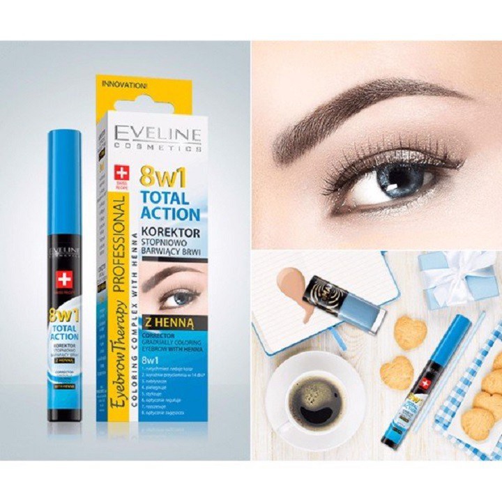 Dưỡng Chân Mày Eveline 8B1 Total Action Eyebrow Therapy 10ml