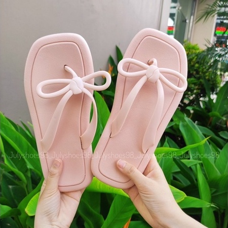 Dép tông nữ đi biển thắt nơ xỏ ngón cao su êm chân mẫu mới