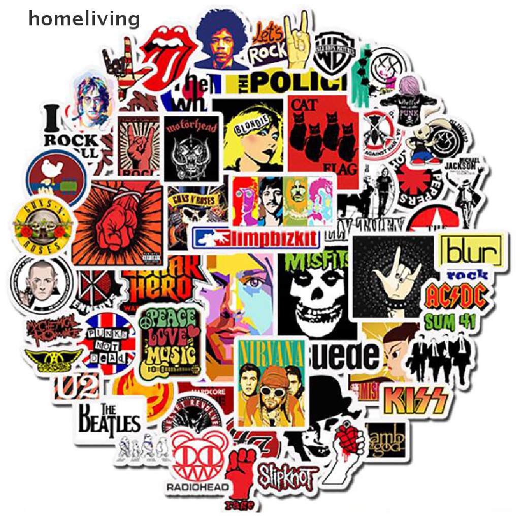 Bộ 52 Miếng Dán Phong Cách Rock and Roll Hip Hop Punk Trang Trí Điện Thoại / Laptop / Xe Hơi