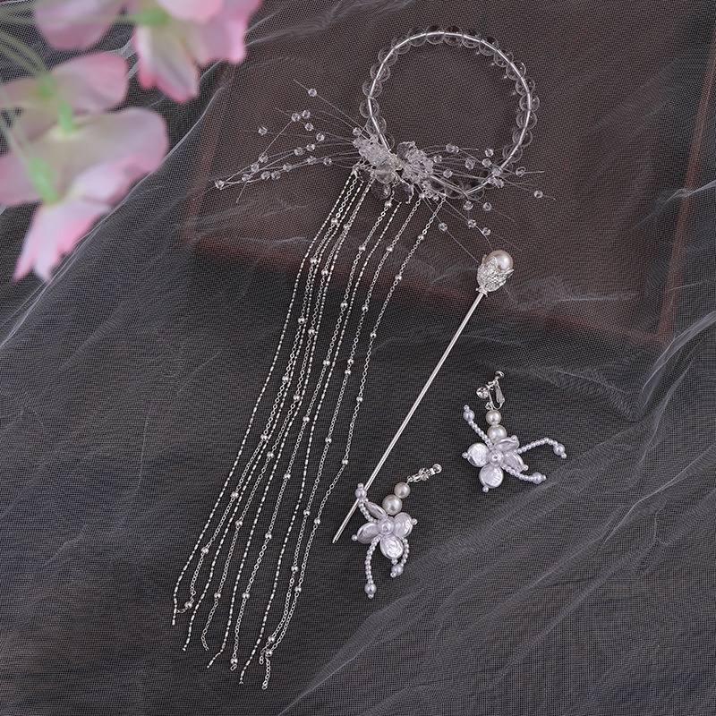 GETNOIVAS Trâm Cài Tóc Đính Pha Lê Tua Rua Phong Cách Retro Cho Cô Dâu