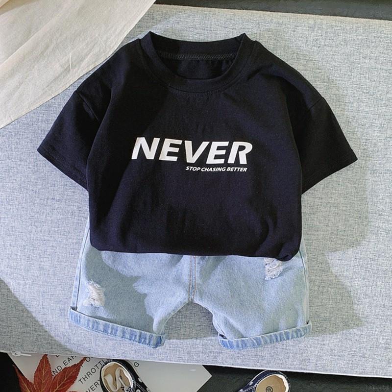 Bộ Đồ 2 Món Áo Thun + Quần Short Denim Thời Trang Cho Bé Trai 0-4 Tuổi