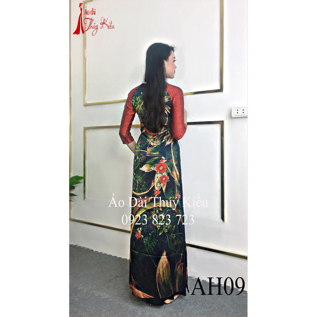 Áo dài Đông Hưng gân chìm in vòng tròn hoa lá cành AH09
