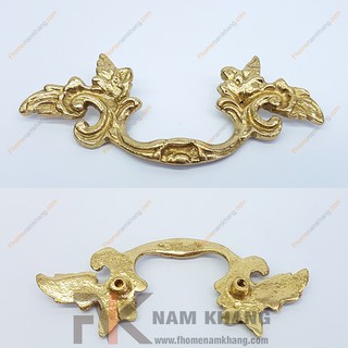 Tay nắm tủ họa tiết lá bằng đồng NKD002-120 (Màu Đồng Vàng)