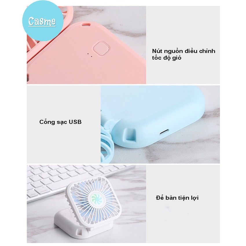 Quạt mini cầm tay Casme, có dây đeo cổ, để bàn, gấp gọn tiện lợi mang đi làm, đi chơi - Q007 | BigBuy360 - bigbuy360.vn