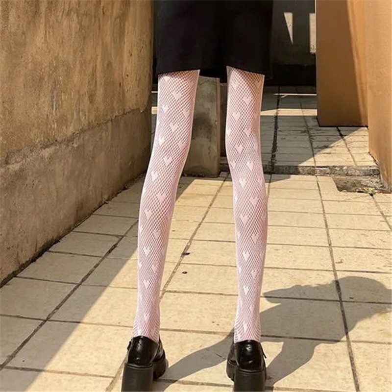 Xiangbao Quần Tất Lưới Họa Tiết Trái Tim Phong Cách Gothic Punk Harajuku Gợi Cảm Cho Nữ