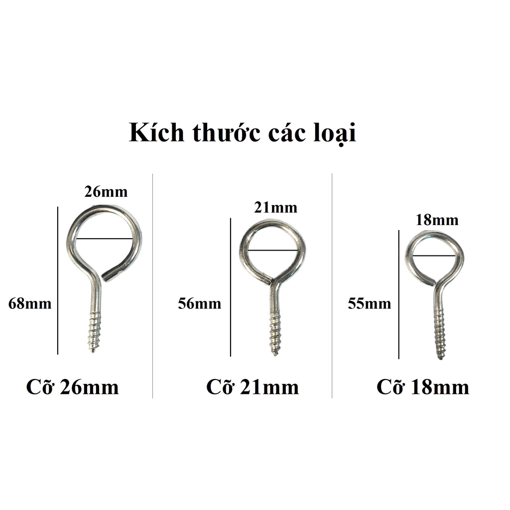 COMBO 10 Móc khoen tròn, khuy tròn treo đồ nhiều kích thước