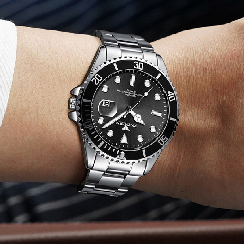 Đồng hồ nam FNGEEN F5 mặt tròn có lịch ngày, dây thép đúc không gỉ