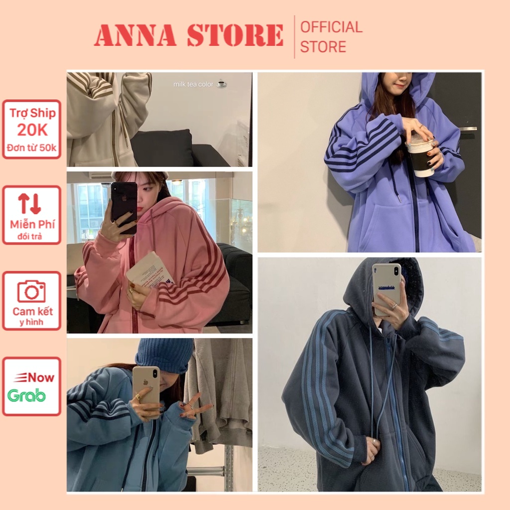 [ RẺ VÔ ĐỊCH] Áo khoác hoodie unisex nỉ bông cotton dưới 80kg annastore - Áo 3 sọc dáng rộng siêu HOTTREND
