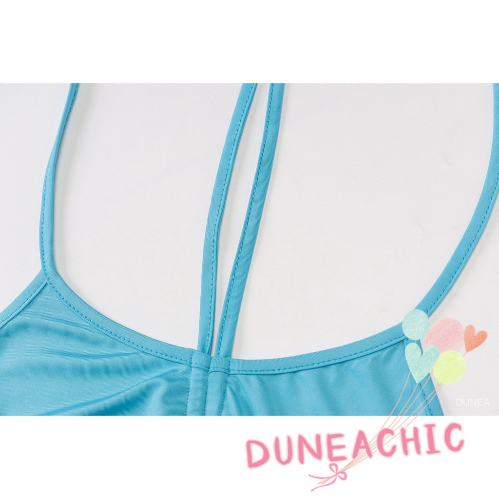 DUNEA Set Đồ 2 Món Áo Tank Top Trơn Thắt Nơ Eo Và Quần Dài Màu Trơn Cho Nữ