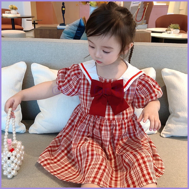 Đầm Dáng Suông Kẻ Sọc Caro Đỏ Thoải Mái Thời Trang Mùa Hè Cho Bé Gái