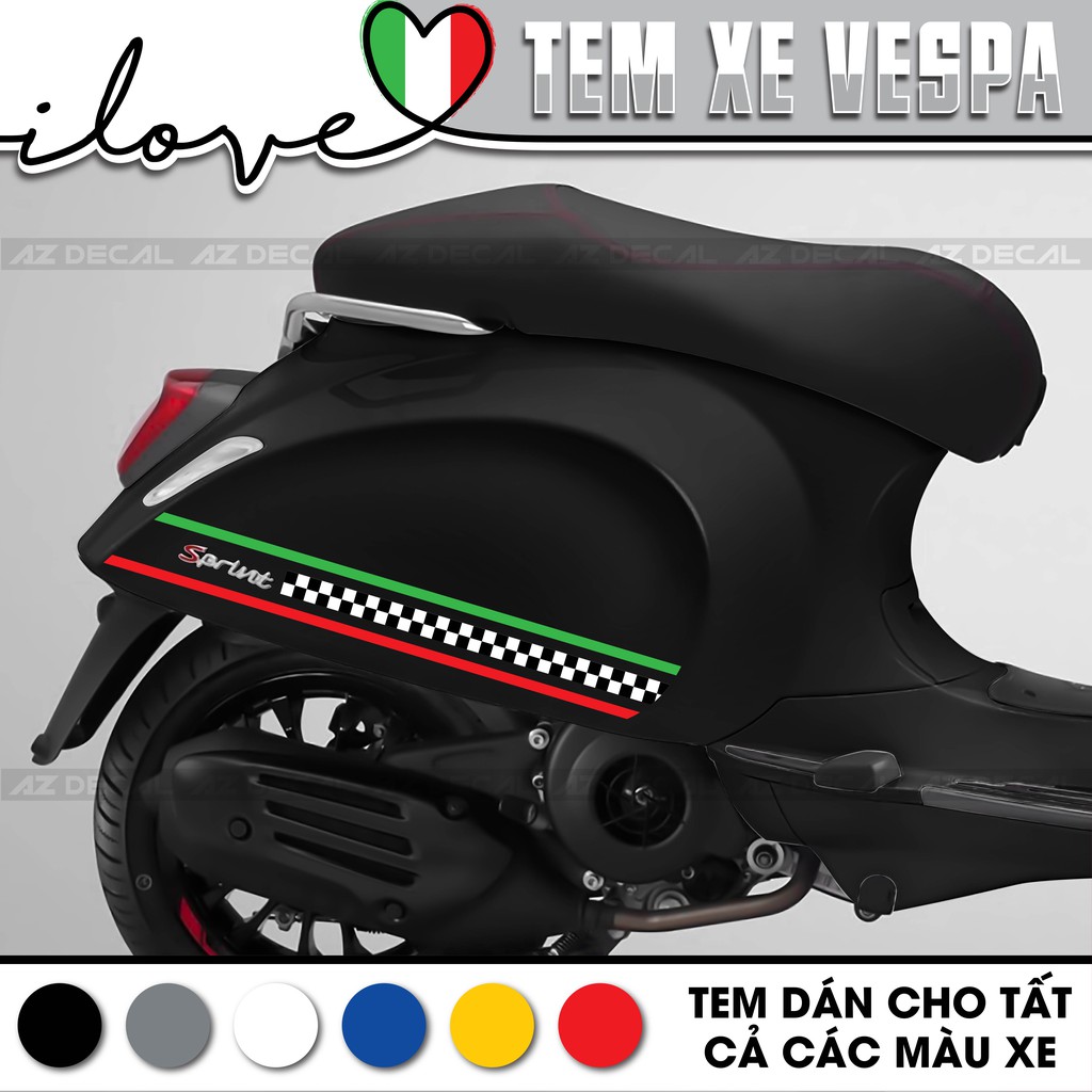 Tem Dành Cho Xe Vespa Sprint/LX/GTS Phong Cách Cờ Italia Mix Caro | VP04 | PVC Cao Cấp Chống Nước, Chống Bay Màu