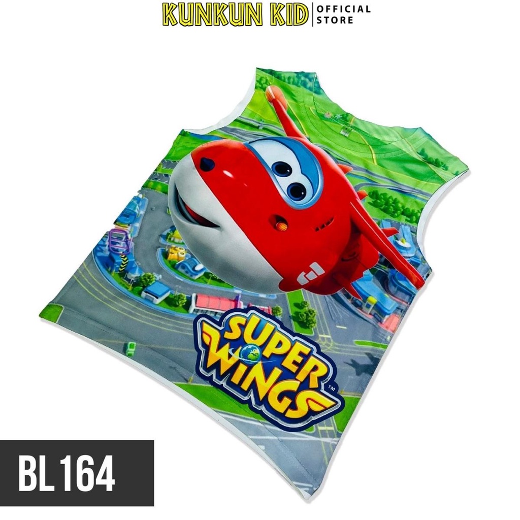 Quần áo bé trai Thun lạnh size đại từ 10kg - 40kg in 3d hình super wings Kunkun Kid BL164