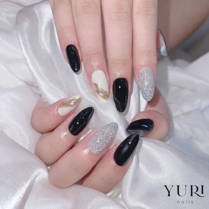 Móng úp thiết kế vân đá đen C028 tặng kèm keo dũa cebi.nailbox