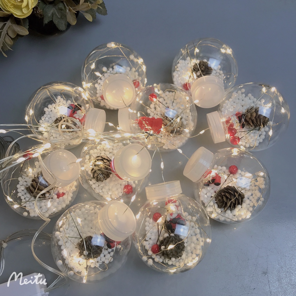 Đèn RÈM hình bóng đèn tròn chứa ÔNG GIÀ NOEL, TUẦN LỘC, CÂY THÔNG, NGƯỜI TUYẾT trang trí Giáng Sinh, Tết siêu đẹp