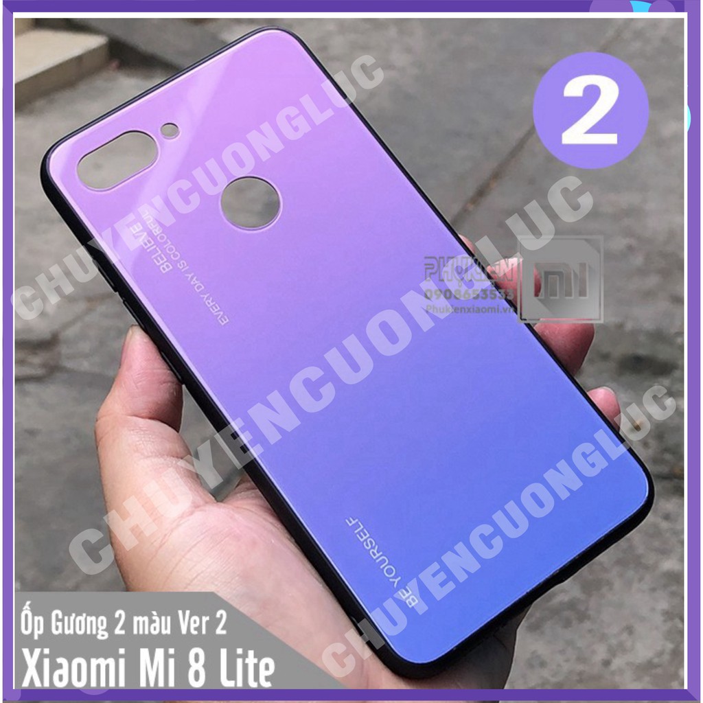 [BAO GIÁ] Ốp lưng Xiaomi Mi 8 Lite gương cứng 2 màu Ver 2 , viền TPU dẻo đen