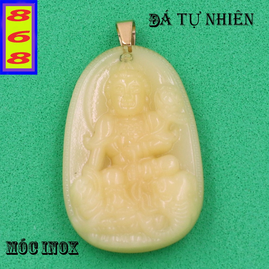 Mặt dây chuyền Bồ Tát Phổ Hiền đá tự nhiên vàng 4.3cm - Phật bản mệnh tuổi Thìn, Tỵ - Tặng kèm móc inox