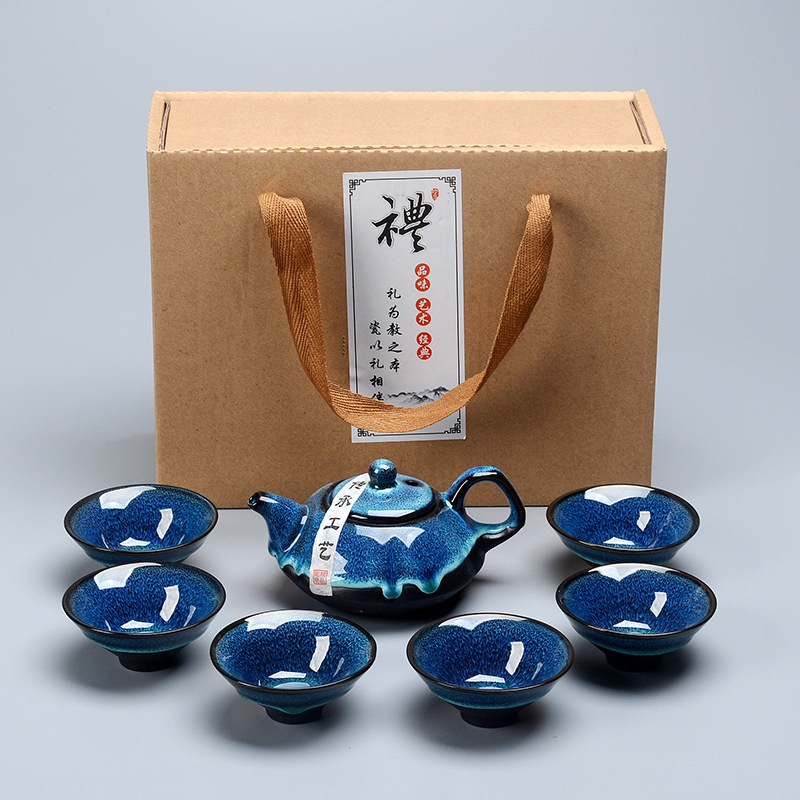 Bộ Ấm Chén Pha Trà Đạo Men Thiên Mục Lông Thỏ Hỏa Biến