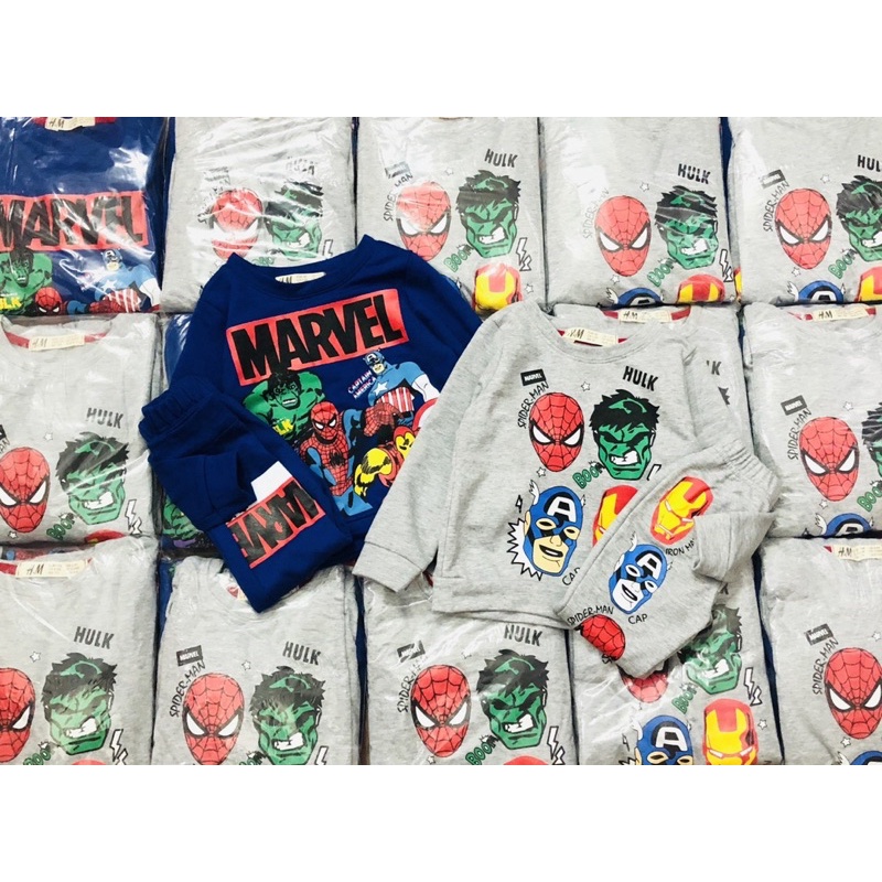 Set 2 bộ nỉ da cá hm in hình marvel siêu nhân cho bé trai size 12-30 cân