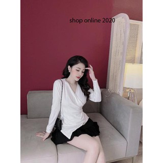 Áo len đắp cổ V chéo vạt