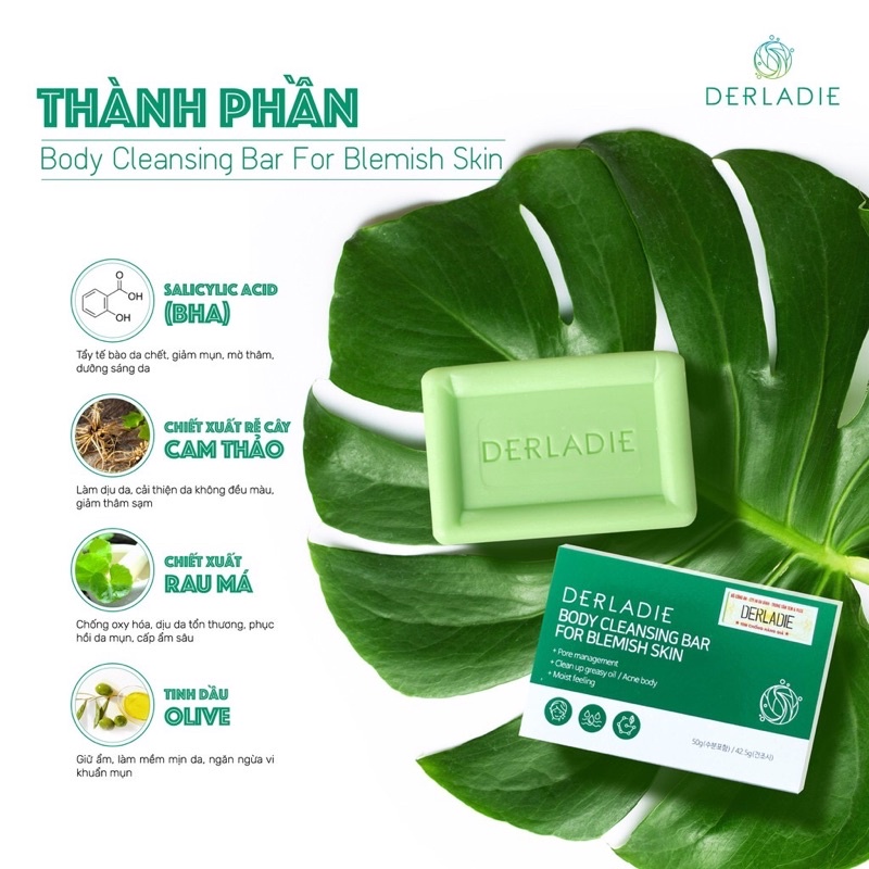 Soap Xà Phòng Giảm Mụn Body Ngực Cơ Thể Sau 7 Ngày Derladie Body Cleansing Bar For Blemish Skin Chính Hãng 100%