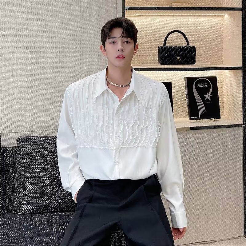 Áo Sơ Mi Nam Tay Dài Dáng Rộng Phong Cách Hàn Quốc Thời Trang Mùa Thu Size M-2XL 2 Màu Tùy Chọn